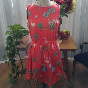 BAILEY BLUE XL Tropical Flamingo Palm Tree Dress